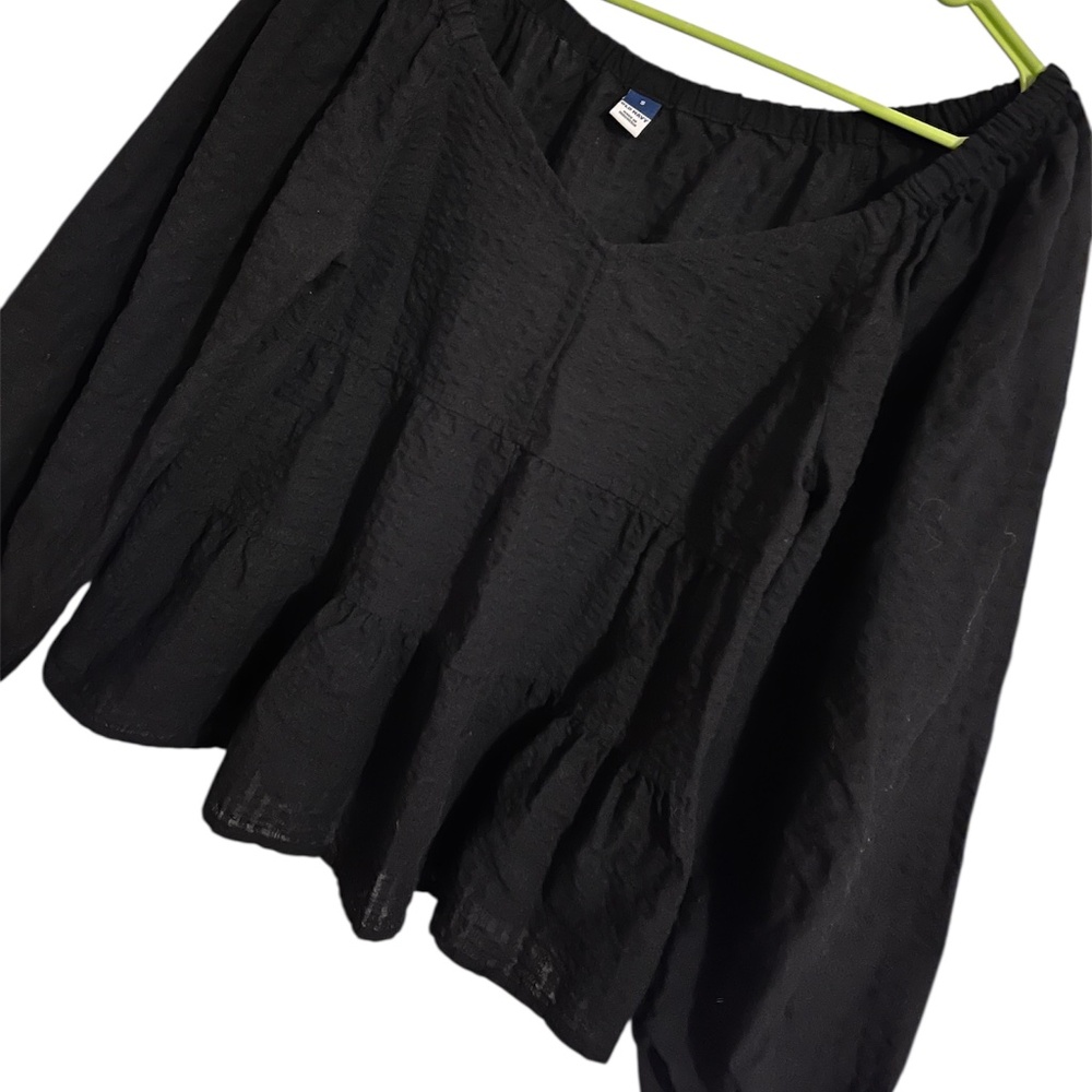 Old Navy Women Black 3-Tiered Top w/ Long Balloon Sleeves in Textured Fabric S - Picture 1 of 5